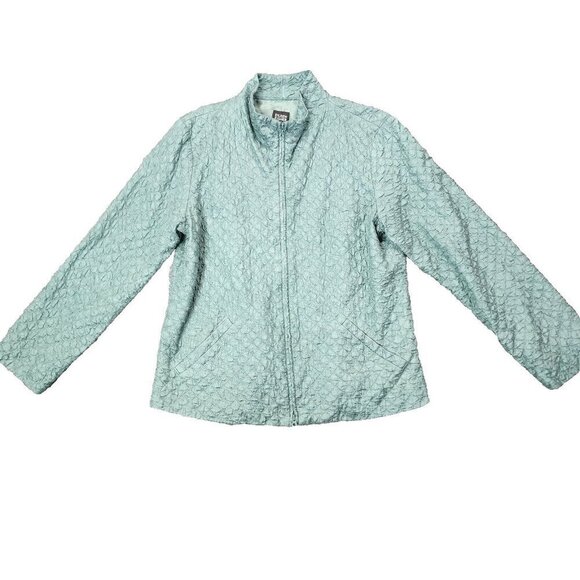 Eileen Fisher Quilted Jacket Womens Medium Green Full Zip Pockets Tussah Silk - Picture 1 of 12